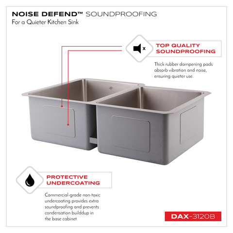 DAX 60/40 Double Bowl Undermount Kitchen Sink, 16 Gauge Stainless Steel, Brushed Finish , 31-1/4 x 9 x 20-1/2 Inches (DAX-3120B)