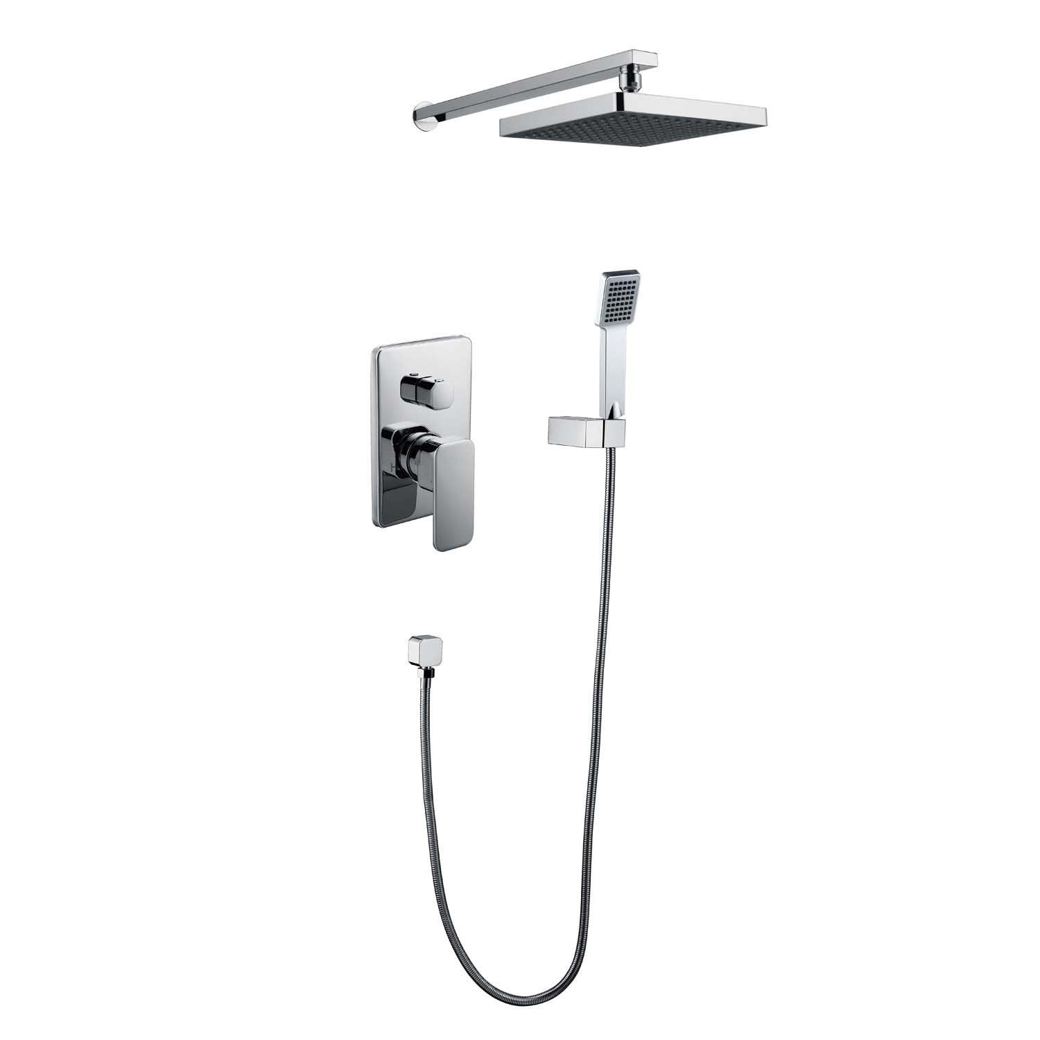 DAX Bathroom Rain Mixer Shower, Square Rainfall Shower Head System with Shower Trim and Hand Shower, Wall Mount, Brushed Nickel Finish (DAX-6813B-BN)