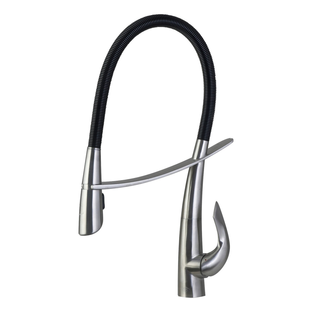 DAX Single Handle Pull Down Kitchen Faucet with Dual Sprayer, Stainless Steel Body, Brushed Finish, Size 8-9/16 x 20-13/16 Inches (DAX-S1455)