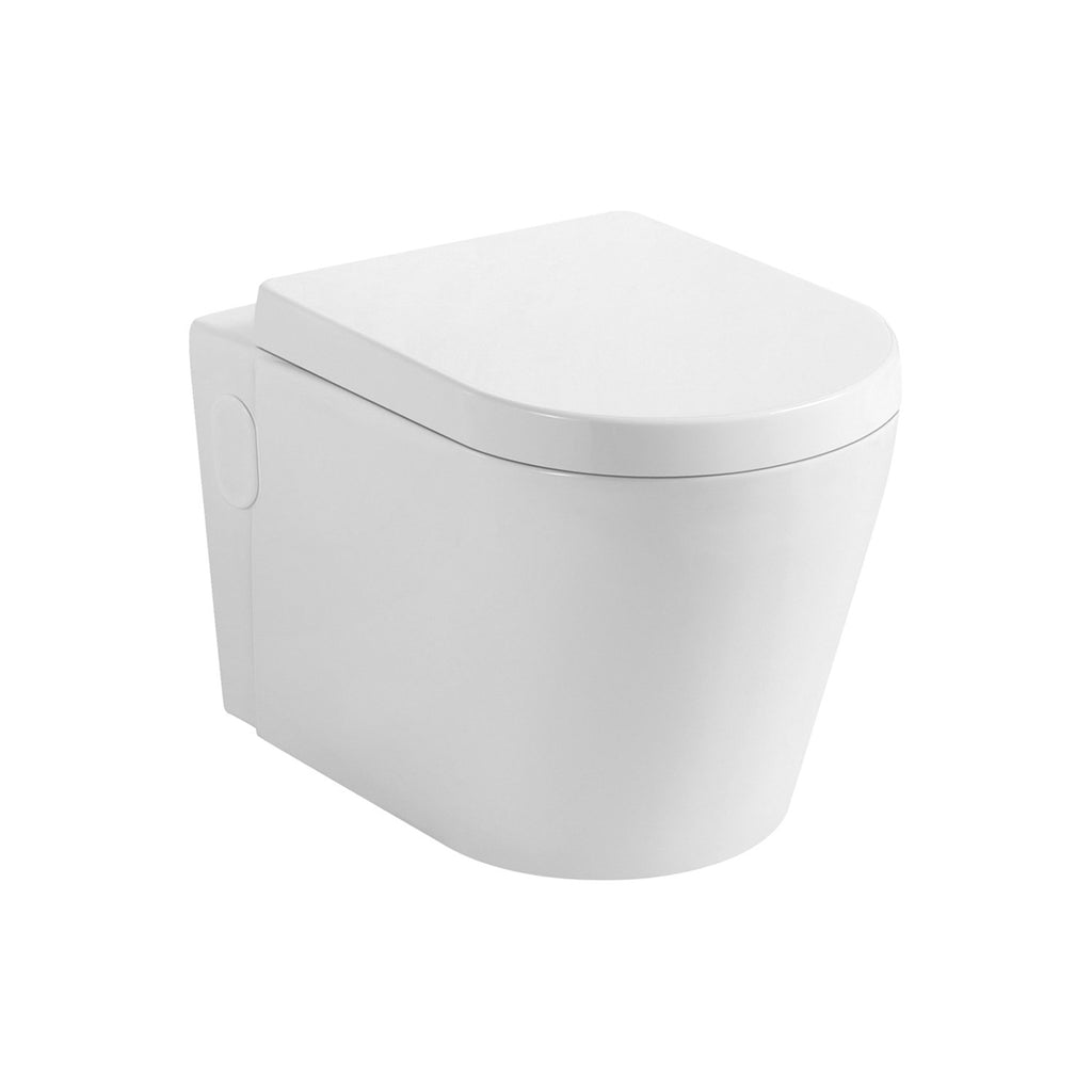 DAX One Piece Modern Oval Toilet, Wall Mount with Soft Closing Seat and Dual Flush High-Efficiency, Ceramic, White Gloss Finish, Height 12-3/5 Inches (BSN-CL11025)