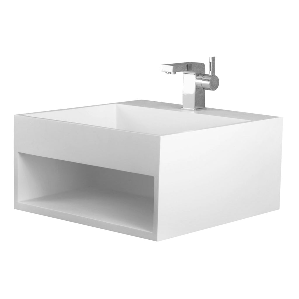 DAX Solid Surface Square Single Bowl Bathroom Sink Cabinet, White Matte Finish,  19-2/3 x 19-2/3 x 9-7/8 Inches (DAX-AB-1361)