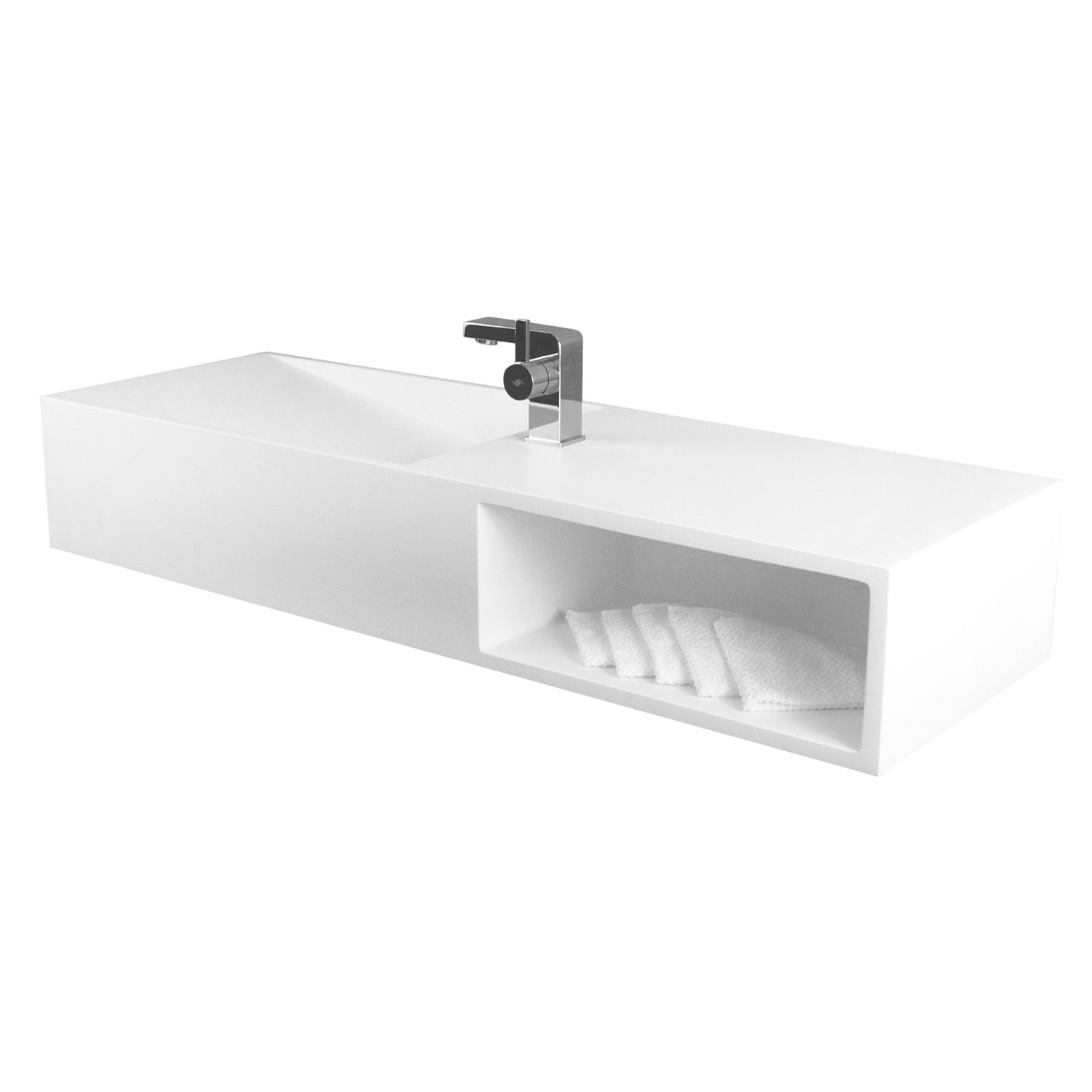 DAX Solid Surface Rectangle Single Bowl Bathroom Sink Cabinet, White Matte Finish,  47-1/4 x 16-1/2 x 7-7/8 Inches (DAX-AB-1365)