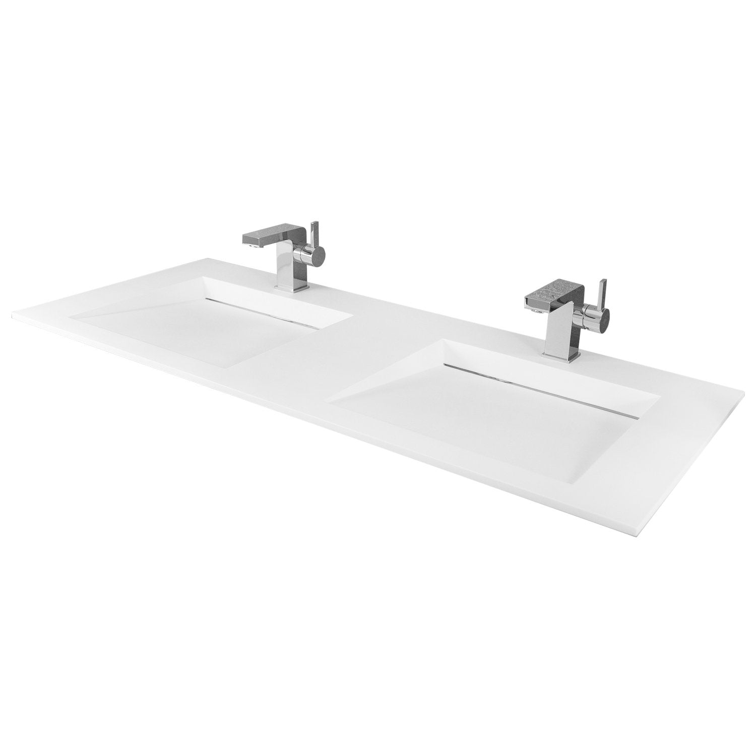 DAX Solid Surface Rectangle Double Bowl Top Mount Bathroom Sink, White Matte Finish,  47-1/4 x 19-2/3 x 3-3/4 Inches (DAX-AB-1332)