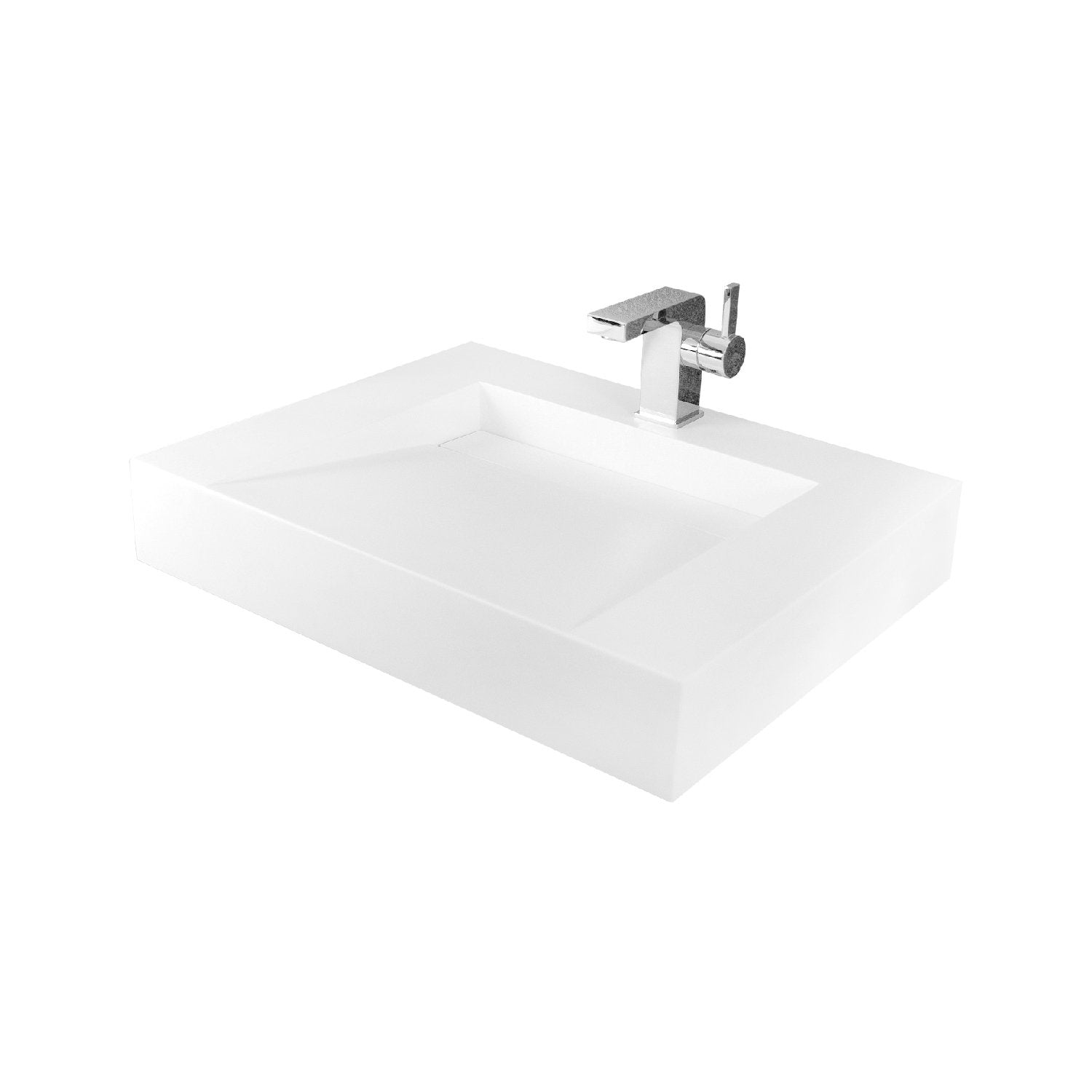 DAX Solid Surface Rectangle Single Bowl Wall Mount Bathroom Sink, White Matte Finish,  23-3/5 x 18-1/2 x 4 Inches (DAX-AB-1379)