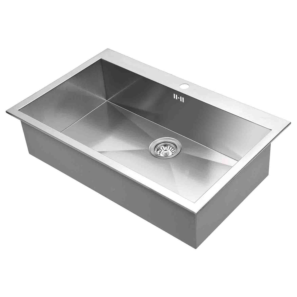 DAX Handmade Single Bowl Top Mount Kitchen Sink, 18 Gauge Stainless Steel, Brushed Finish, 32 x 20 x 8 Inches (DAX-AT82S)