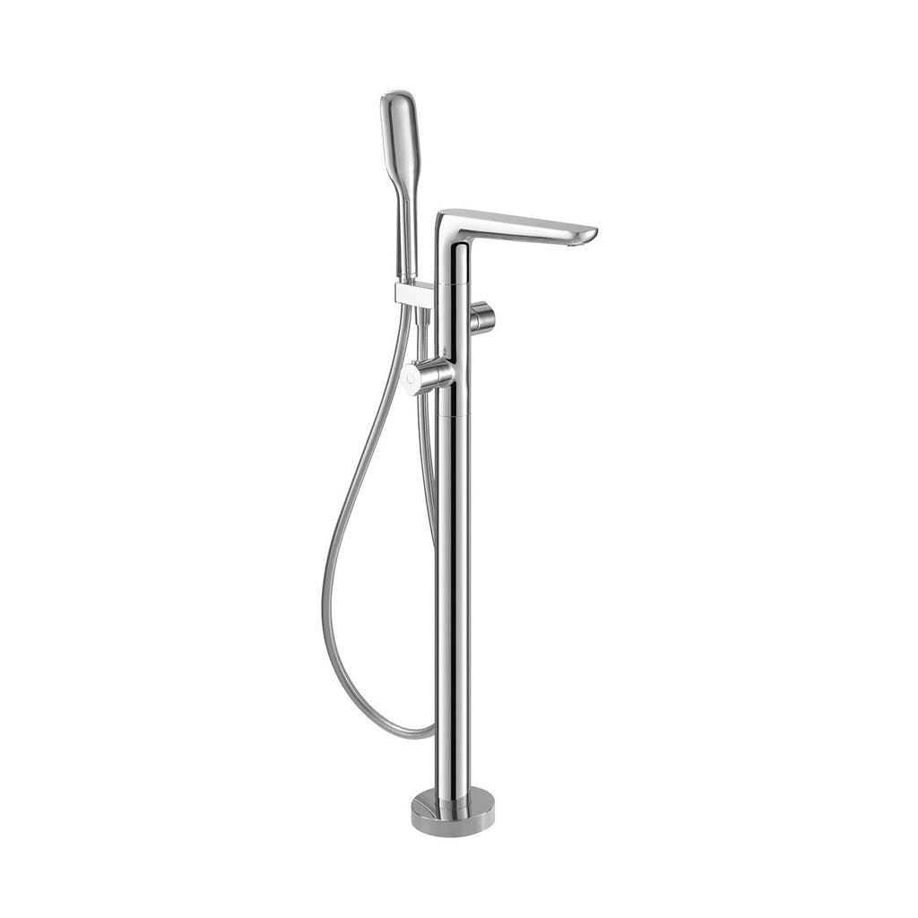 DAX Freestanding Hot Tub Filler with Hand Shower and Square Spout, Brass Body, Chrome Finish, 8-11/16 x 34 13/16 Inches (DAX-8153)