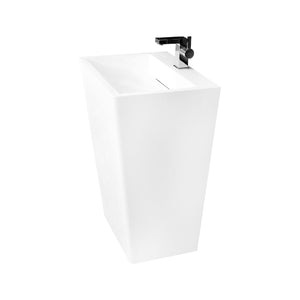 DAX Solid Surface Rectangle Pedestal Freestanding Bathroom Sink, White Matte Finish, 21-1/4 x 17-1/8 x 32-7/8 Inches (DAX-AB-1384)