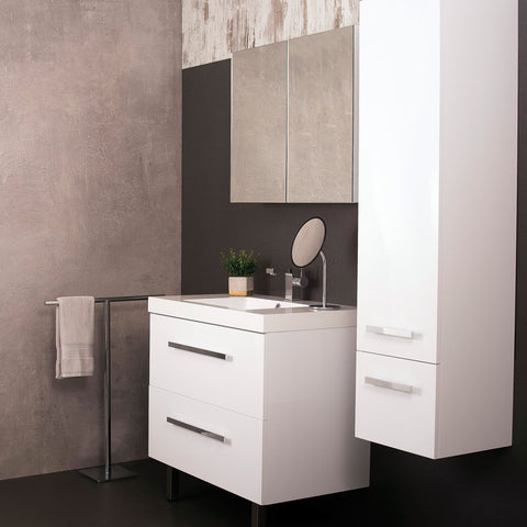 DAX MS800F White Single Vanity Cabinet with White Ceramic Sink, Side Cabinet and Medicine Cabinet Mirror, 2 Drawers with Soft Close, Width 32 Inches (DAX-MS800F-WHITE)