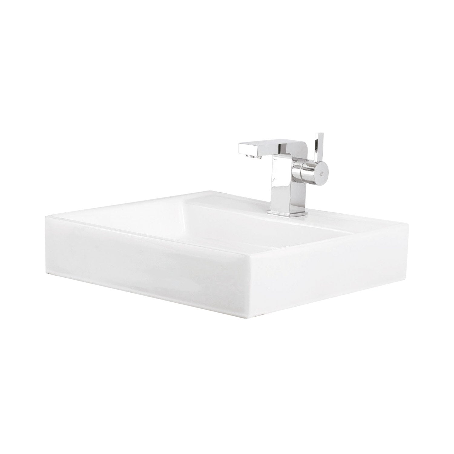 DAX Ceramic Square Single Bowl Bathroom Vessel Sink, White Finish, 17-5/16 x 39-3/8 x 17-5/16 Inches (BSN-715)