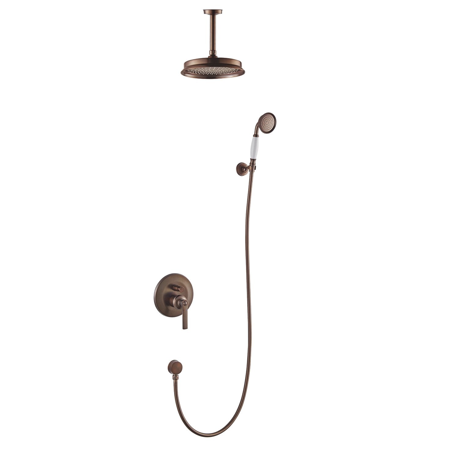 DAX Shower System, Round Rainfall Shower Head with Shower Trim Mixer and Hand Shower, Wall Mount, Brass Body, Oil Rubbed Bronze Finish with White Handle (DAX-8339-ORB)