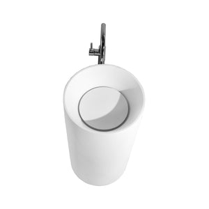 DAX Solid Surface Round Pedestal Freestanding Bathroom Sink, White Matte Finish,  17-3/4 x 17-3/4 x 32-7/8 Inches (DAX-AB-1381)