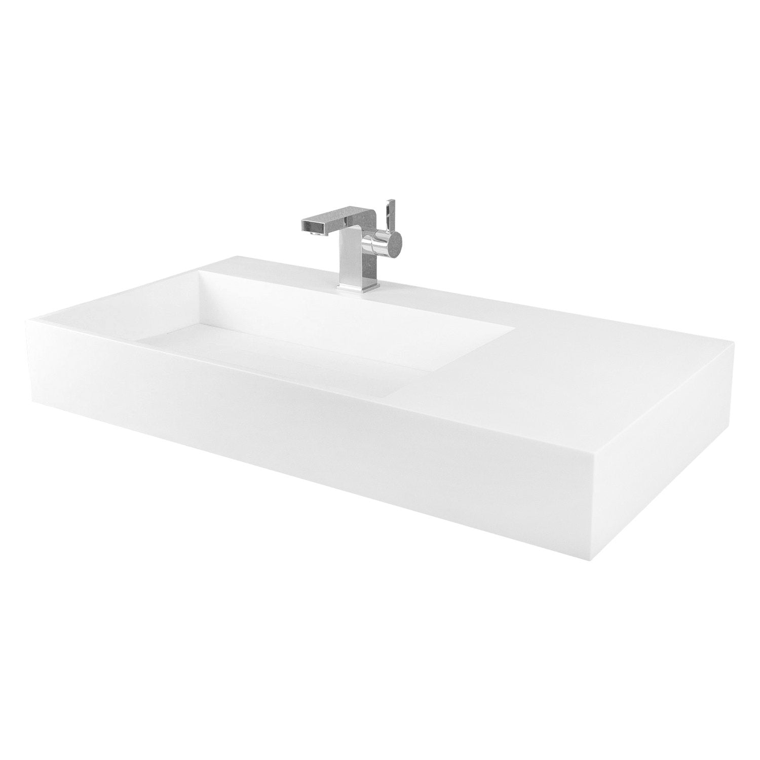 DAX Solid Surface Rectangle Single Bowl Top Mount Bathroom Sink, White Matte Finish,  35-2/5 x 18-7/8 x 5-1/8 Inches (DAX-AB-1366)