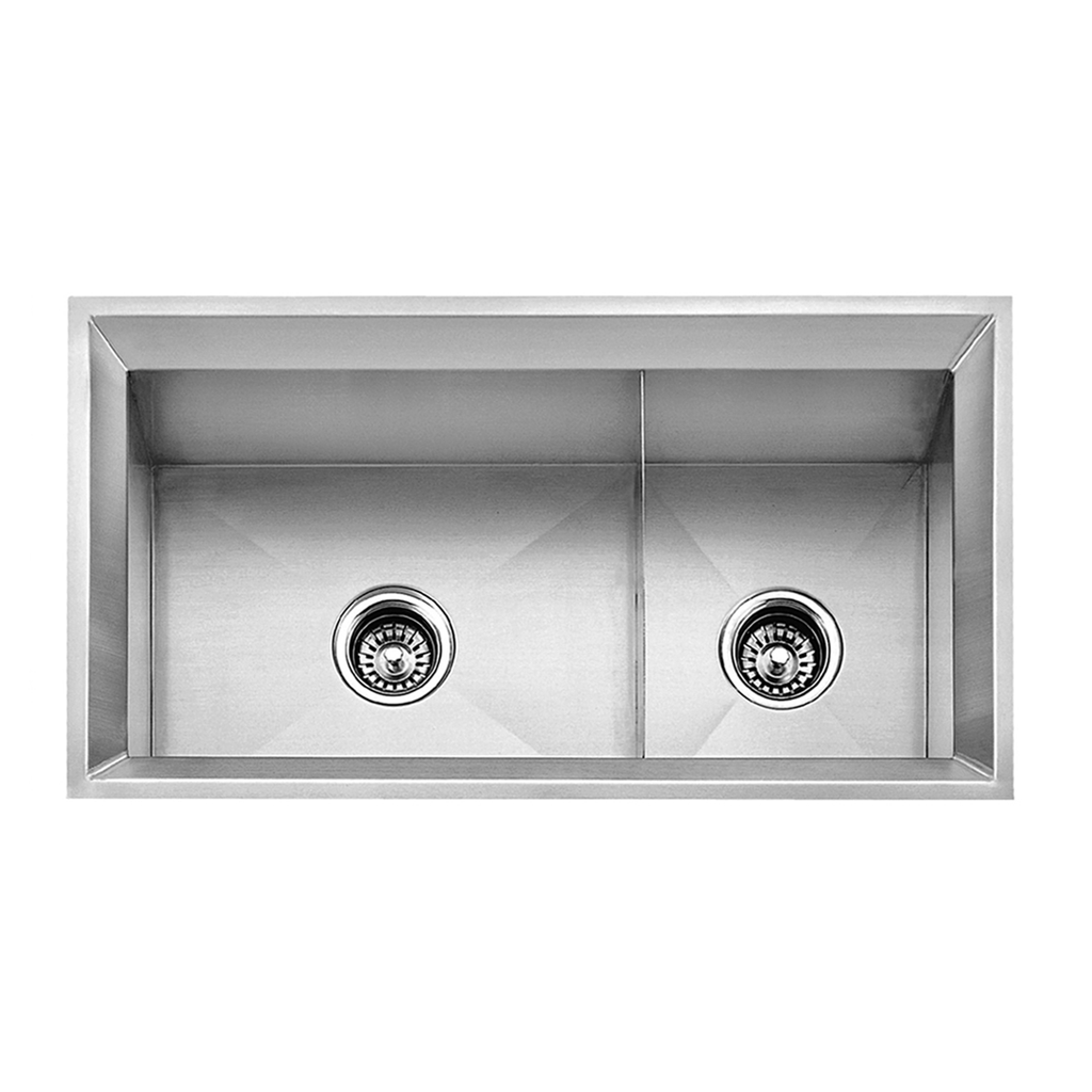 DAX Handmade 60/40 Double Bowl Undermount Kitchen Sink, 16 Gauge Stainless Steel, Brushed Finish, 33 x 18 x 9-1/2 Inches (DAX-SQ-3318A)