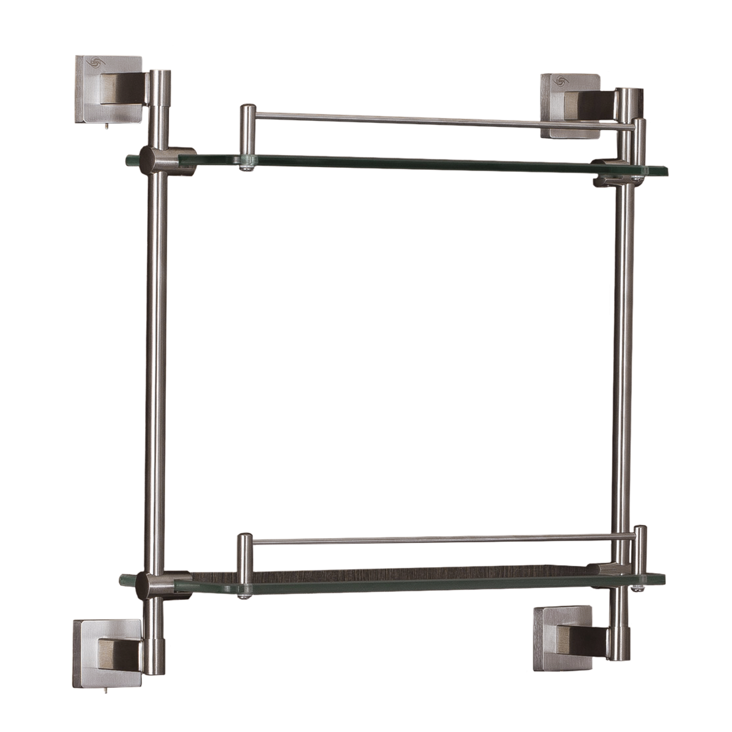 DAX Bathroom Double Tempered Glass Shelf, Wall Mount Stainless Steel, Polish Finish, 16-7/16 x 15-7/8 x 5-5/16 Inches (DAX-G0101-P)