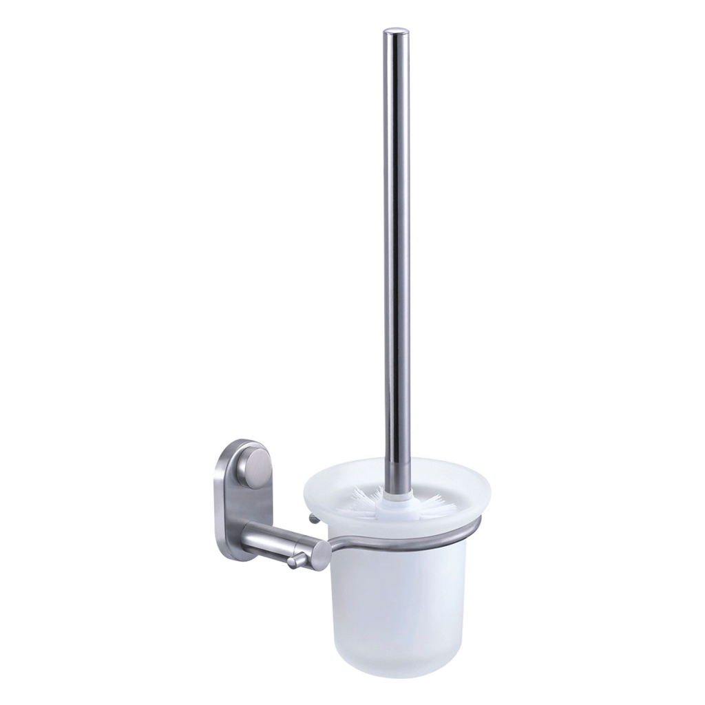 DAX- Toilet Brush with Glass Cup, Wall Mount, Stainless Steel, Satin Finish, 4-15/16 x 15-3/8 x 6-13/16 Inches (DAX-G0211-S)