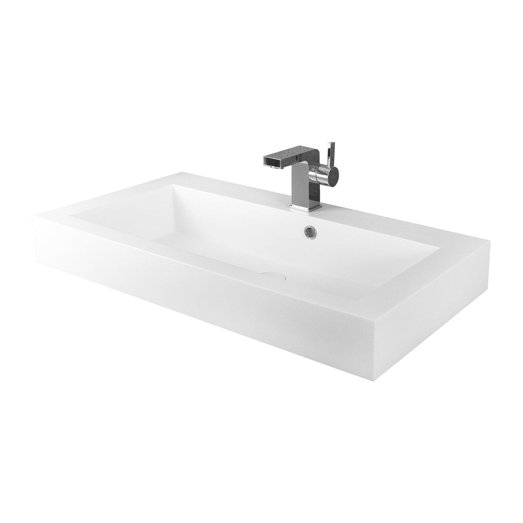 DAX Solid Surface Rectangle Single Bowl Bathroom Vessel Sink, White Matte Finish,  31-1/3 x 18-1/9 x 6-3/4 Inches (DAX-AB-1021)