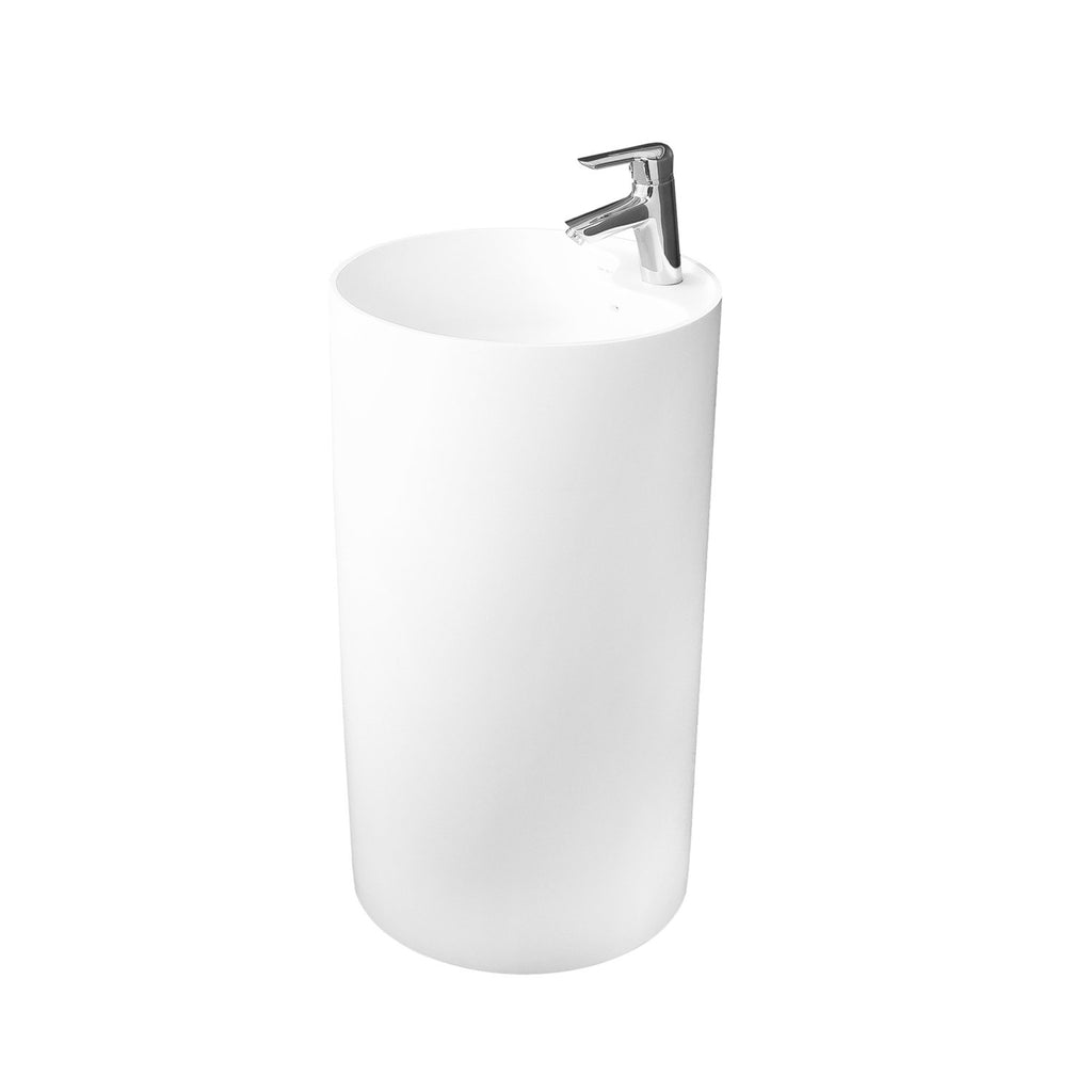 DAX Solid Surface Round Pedestal Freestanding Bathroom Sink, White Matte Finish, 17-1/2 x 17-1/2 x 31-1/2 Inches (DAX-AB-1380)