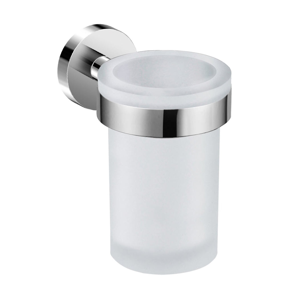 DAX Valencia Bathroom Single Tumbler Toothbrush Holder, Wall Mount, Tempered Glass Cup, Chrome Finish, 3 x 4-3/4 x 4-7/16 Inches (DAX-GDC120152-CR)