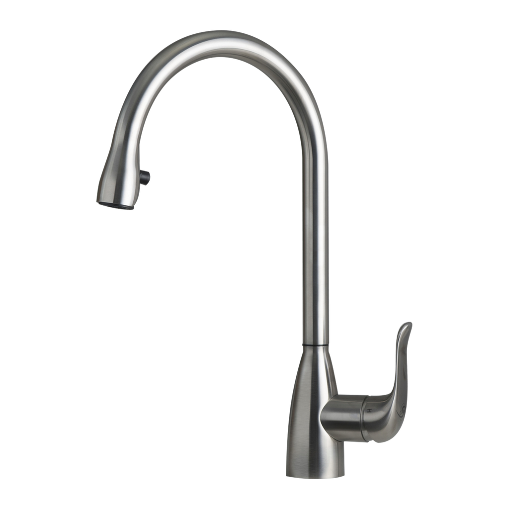 DAX Single Handle Pull Down Kitchen Faucet with Hidden Shower Head, Stainless Steel Body, Brushed Finish, Size 8-3/4 x 16-5/16 Inches (DAX-C17S)