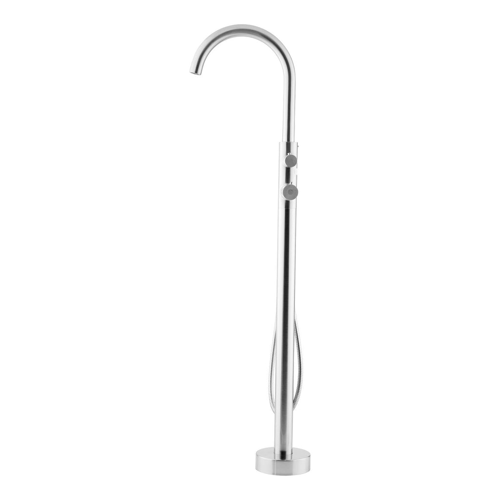 DAX Freestanding Tub Filler with Hand Shower and Gooseneck Spout, Stainless Steel Body, Brushed Finish, 5-13/16 x 45-13/16 x 9-7/16 Inches (DAX-807-BN)