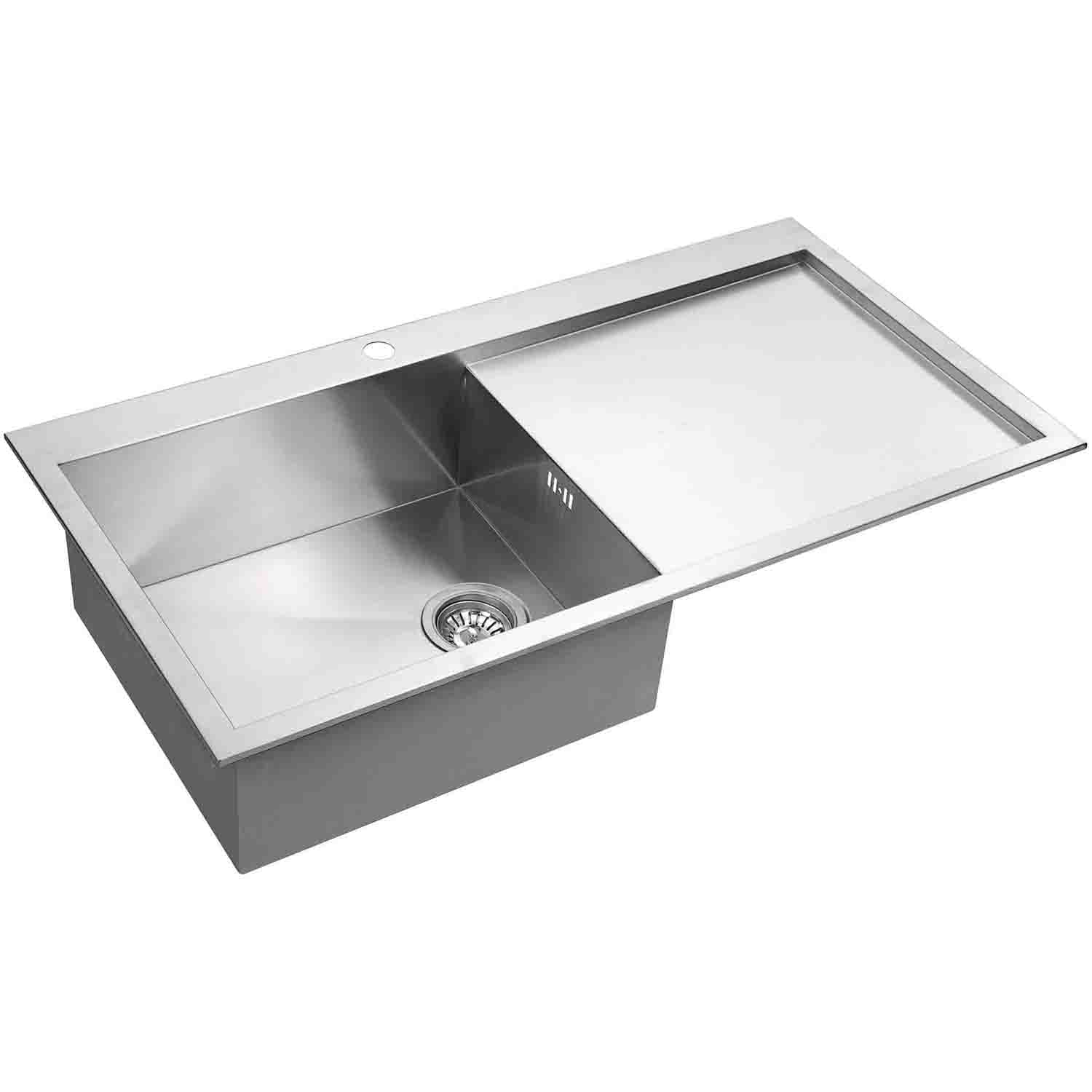 DAX Handmade Single Bowl Top Mount Kitchen Sink with Draining Board, 18 Gauge Stainless Steel, Brushed Finish, 40 x 20 x 8 Inches (DAX-AT100SP)