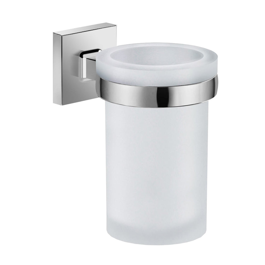 DAX Milano Bathroom Single Tumbler Toothbrush Holder, Wall Mount, Tempered Glass Cup, Chrome Finish, 2-15/16 x 4-3/4 x 4-5/16 Inches (DAX-GDC160152-CR)