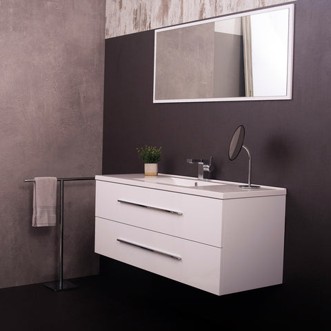 DAX MF718 White Single Vanity Cabinet with White Ceramic Sink and Mirror, 2 Drawers with Soft Close, Width 48 Inches (DAX-MF718-WHITE)