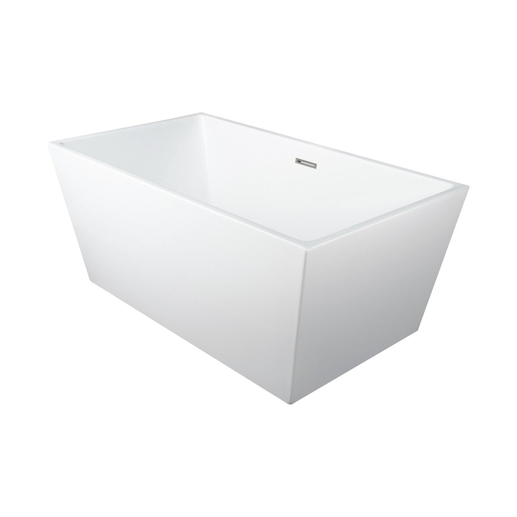 DAX Square Freestanding High Gloss Acrylic Bathtub with Central Drain and Overflow, Stainless Steel Frame, 59-1/16 x 23-5/8 Inches (BT-8013)