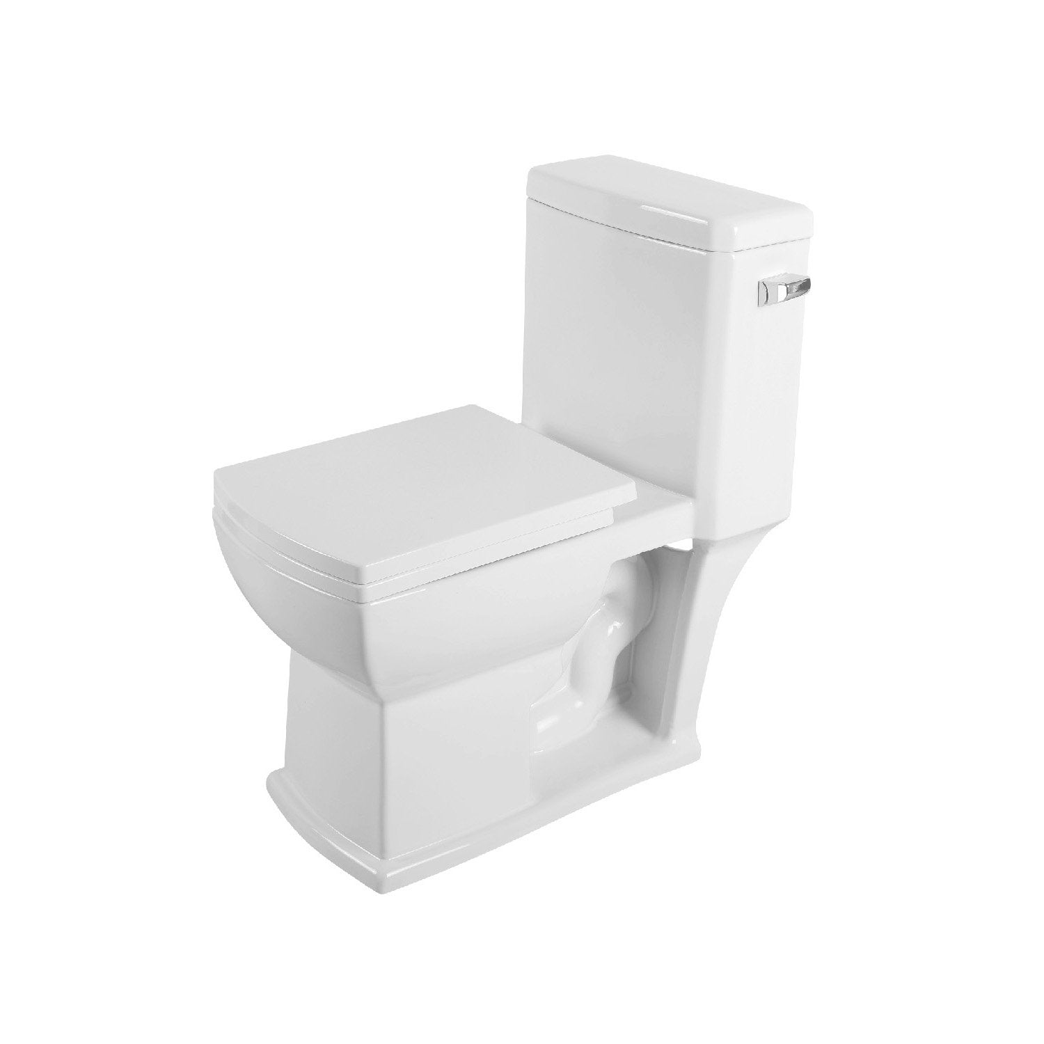 DAX One Piece Square Toilet with Soft Closing Seat and Dual Flush High-Efficiency, Porcelain, White Finish, Height 30-1/8 Inches (BSN-105)