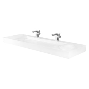 DAX Solid Surface Rectangle Double Bowl Top Mount Bathroom Sink, White Matte Finish, 62-4/5 x 18-7/8 x 4 Inches (DAX-AB-1371)