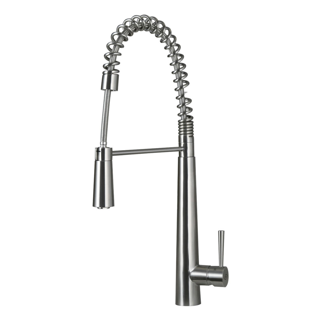 DAX Single Handle Pull Down Kitchen Faucet, Stainless Steel Shower Head and Body, Brushed Finish, Size 9 x 24-13/16 Inches (DAX-001-03)