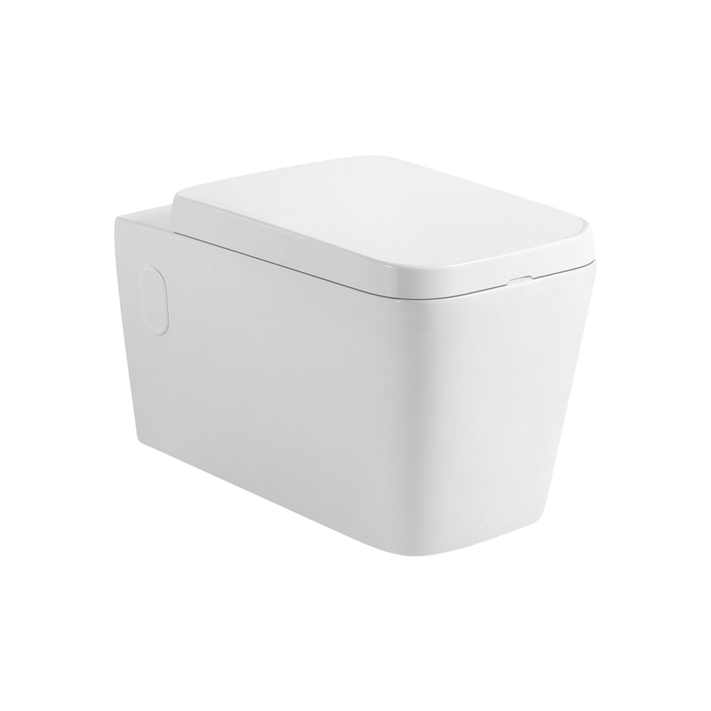 DAX One Piece Modern Square Toilet, Wall Mount with Soft Closing Seat and Dual Flush High-Efficiency, Ceramic, White Finish, Height 13 Inches (BSN-CL11002A)