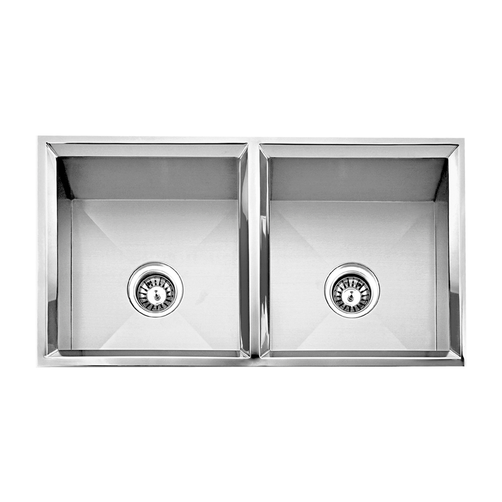 DAX Handmade 50/50 Double Bowl Undermount Kitchen Sink, 16 Gauge Stainless Steel, Brushed Finish, 33 x 18 x 9-1/2 Inches (DAX-SQ-3318C)