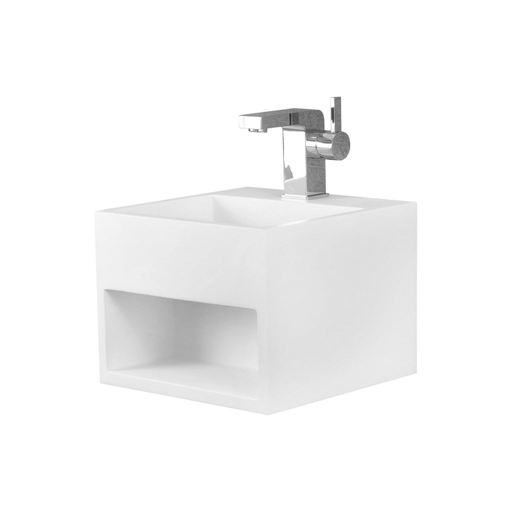 DAX Solid Surface Square Single Bowl Bathroom Sink Cabinet, White Matte Finish,  12-4/5 x 12-4/5 x 9-7/8 Inches (DAX-AB-1360)