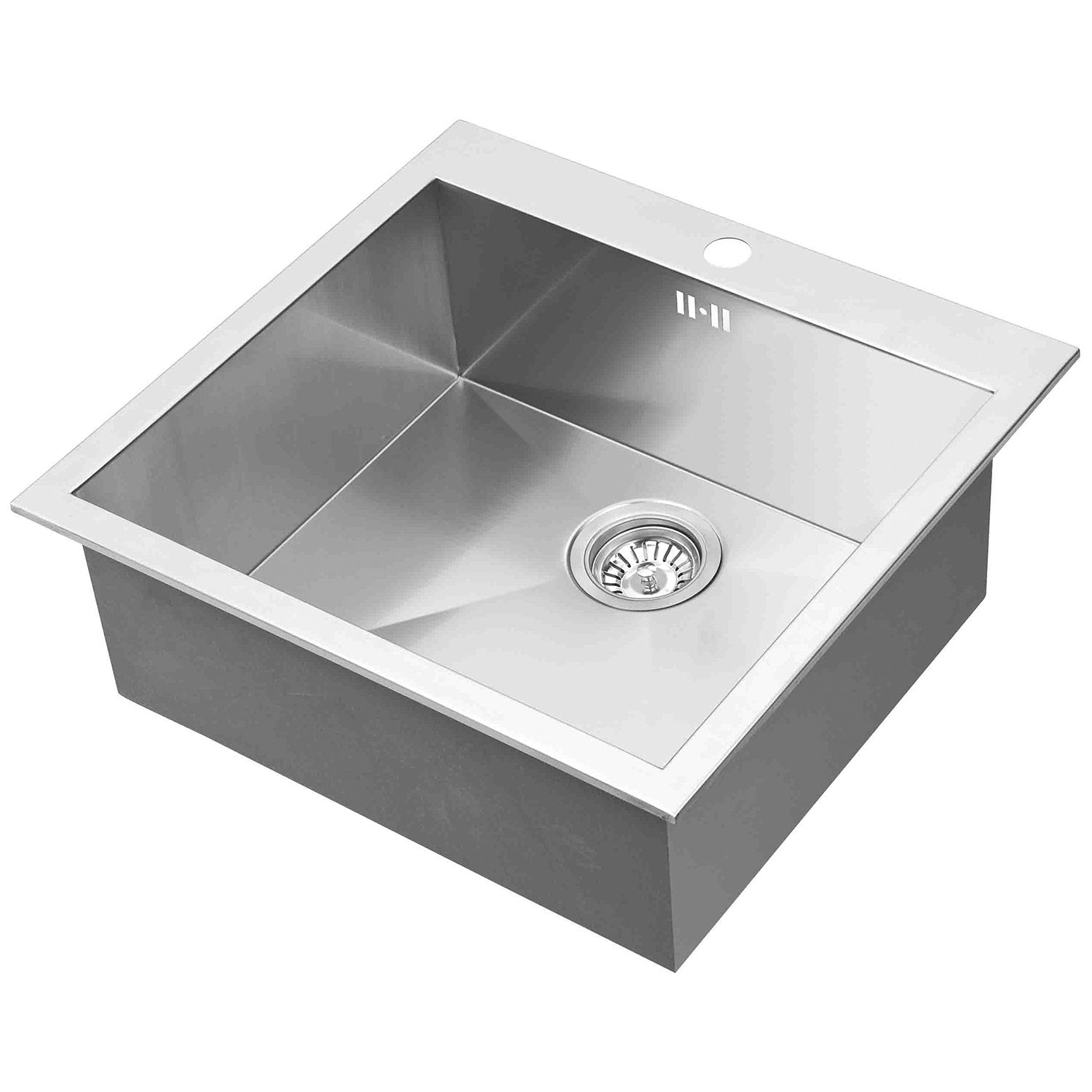 DAX Handmade Single Bowl Top Mount Kitchen Sink, 18 Gauge Stainless Steel, Brushed Finish, 21 x 20 x 8 Inches (DAX-AT54S)