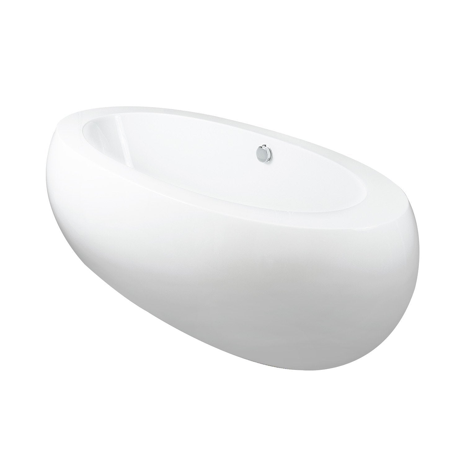 DAX Oval Freestanding High Gloss Acrylic Bathtub with Central Drain and Overflow, Stainless Steel Frame, 74-7/16 x 21-5/8 Inches (BT-8008)