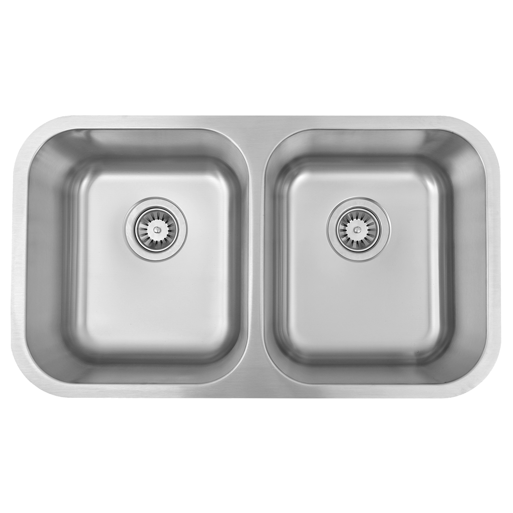 DAX 50/50 Double Bowl Undermount Kitchen Sink, 18 Gauge Stainless Steel, Brushed Finish, 31-2/7 x 18 x 9 Inches (KA-3118)