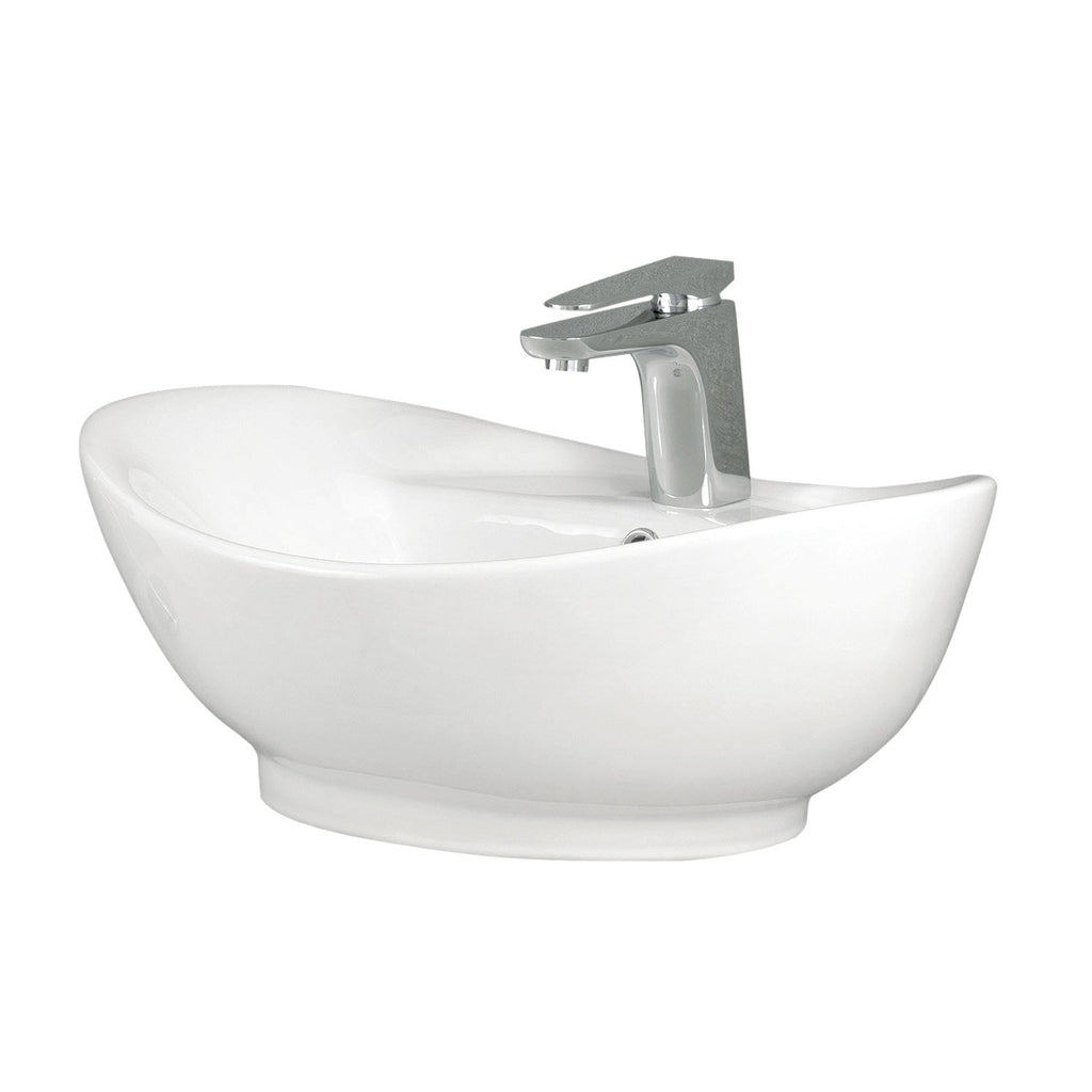 DAX Ceramic Oval Single Bowl Bathroom Vessel Sink, White Finish, 23-3/4 x 15 x 8-1/2 Inches (BSN-216)
