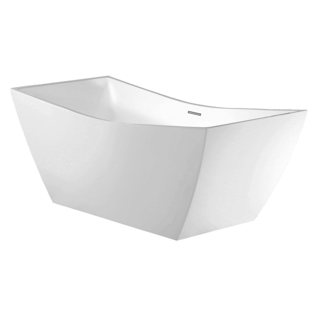 DAX Square Freestanding High Gloss Acrylic Bathtub with Central Drain and Overflow, Stainless Steel Frame, 66-15/16 x 26-3/4 x 31-1/2 Inches (BT-8086)