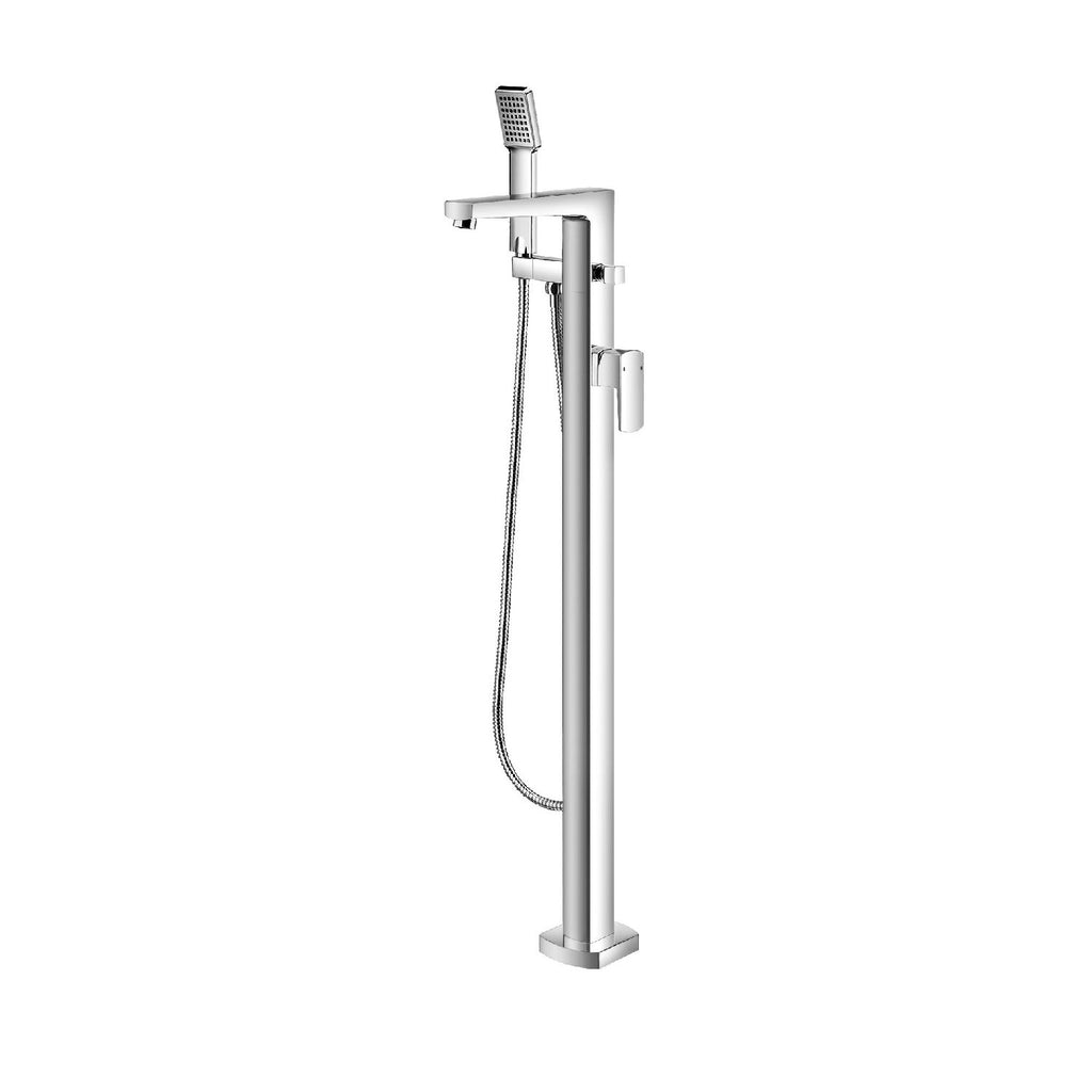 DAX Freestanding Hot Tub Filler with Hand Shower and Square Spout, Brass Body Chrome Finish, 39-3/8 x 9-1/16 Inches (DAX-8129)