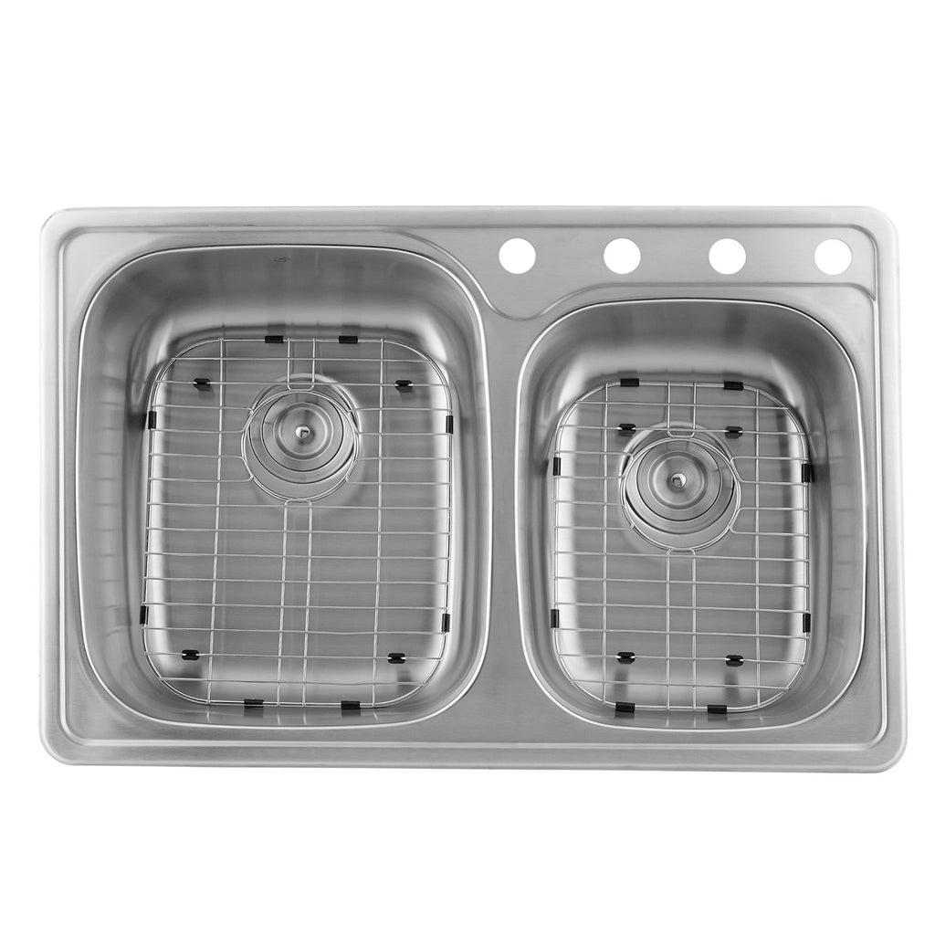 DAX  Double Bowl Top Mount Kitchen Sink, 20 Gauge Stainless Steel, Brushed Finish , 33-1/8 x 22 x 8 Inches (DAX-OM-911)