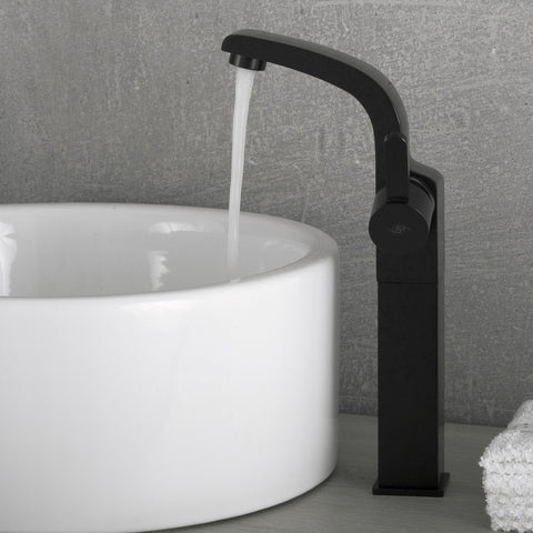 DAX Single Handle Vessel Sink Bathroom Faucet, Brass Body, Brushed Finish, 4-3/4 x 12-1/8 Inches (DAX-8220B-PB)