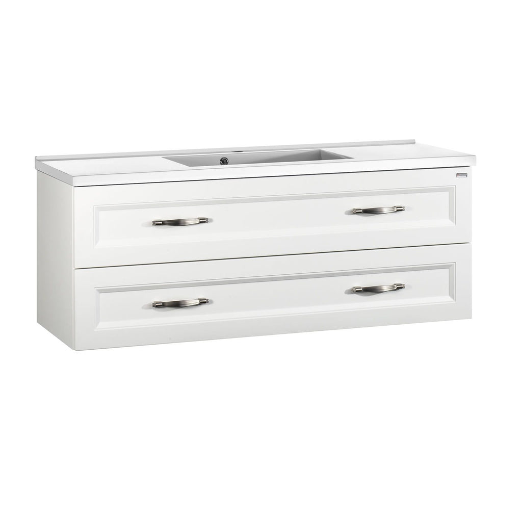 48" Single Vanity, Wall Mount, 2 Drawers with Soft Close, White Matt, Serie Class by VALENZUELA