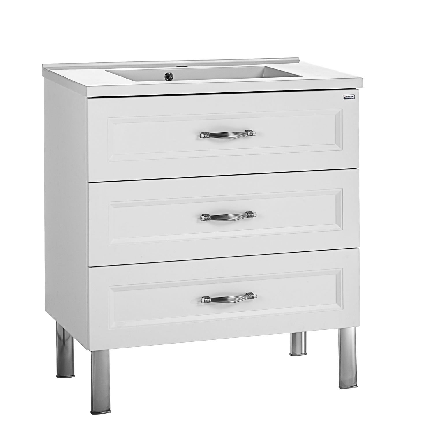 32" Single Vanity, Floor Mount, 3 Drawers with Soft Close, White Matt, Serie Class by VALENZUELA