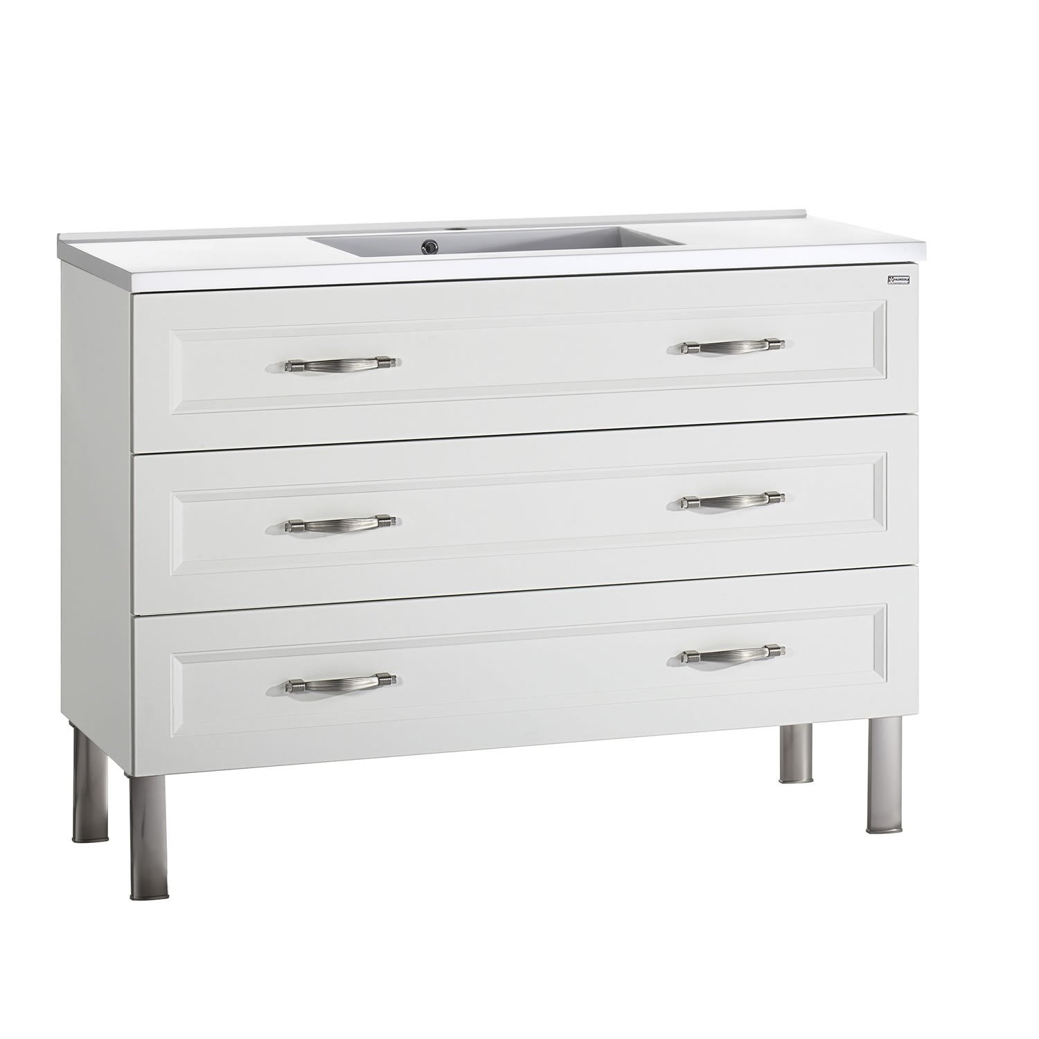 48" Single Vanity, Floor Mount, 3 Drawers with Soft Close, White Matt, Serie Class by VALENZUELA