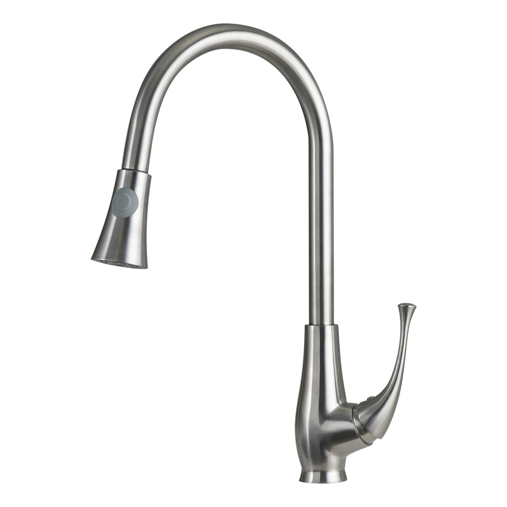 DAX Single Handle Pull Down Kitchen Faucet with Dual Sprayer, Brass Body, Brushed Nickel Finish, Size 8-9/16 x 18-3/8 Inches (DAX-70054)