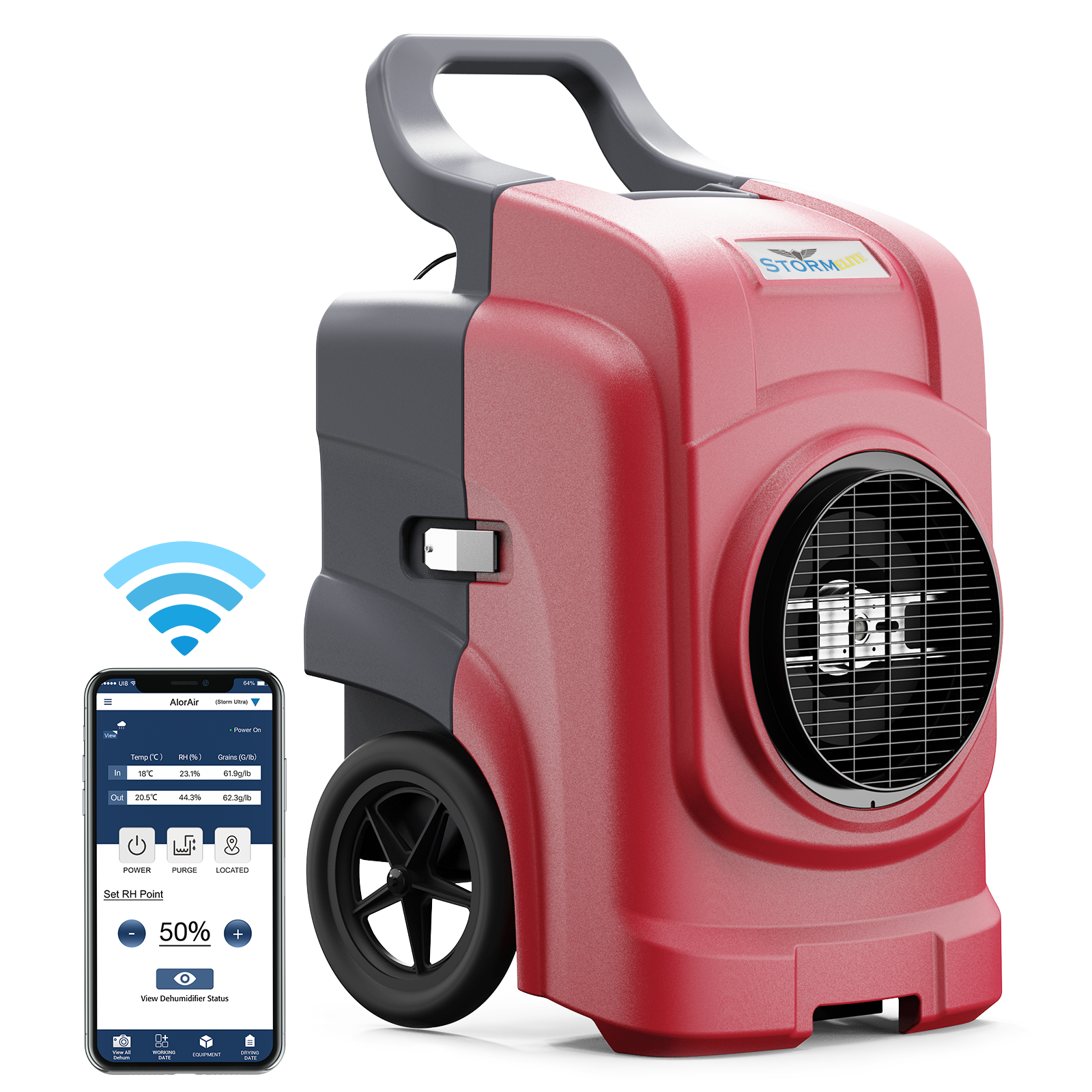 AlorAir Storm Elite Smart WiFi Dehumidifier, 125 PPD Commercial Dehumidifier with Pump, Roto-Mold Body, LCD Display, cETL, 5 Years Warranty, Industrial dehumidifier for Disaster Restoration