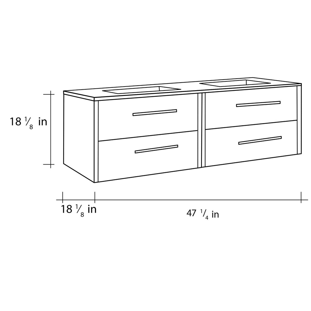 48" Double Vanity, Wall Mount, 4 Drawers with Soft Close, Moon - White, Serie Nova by VALENZUELA