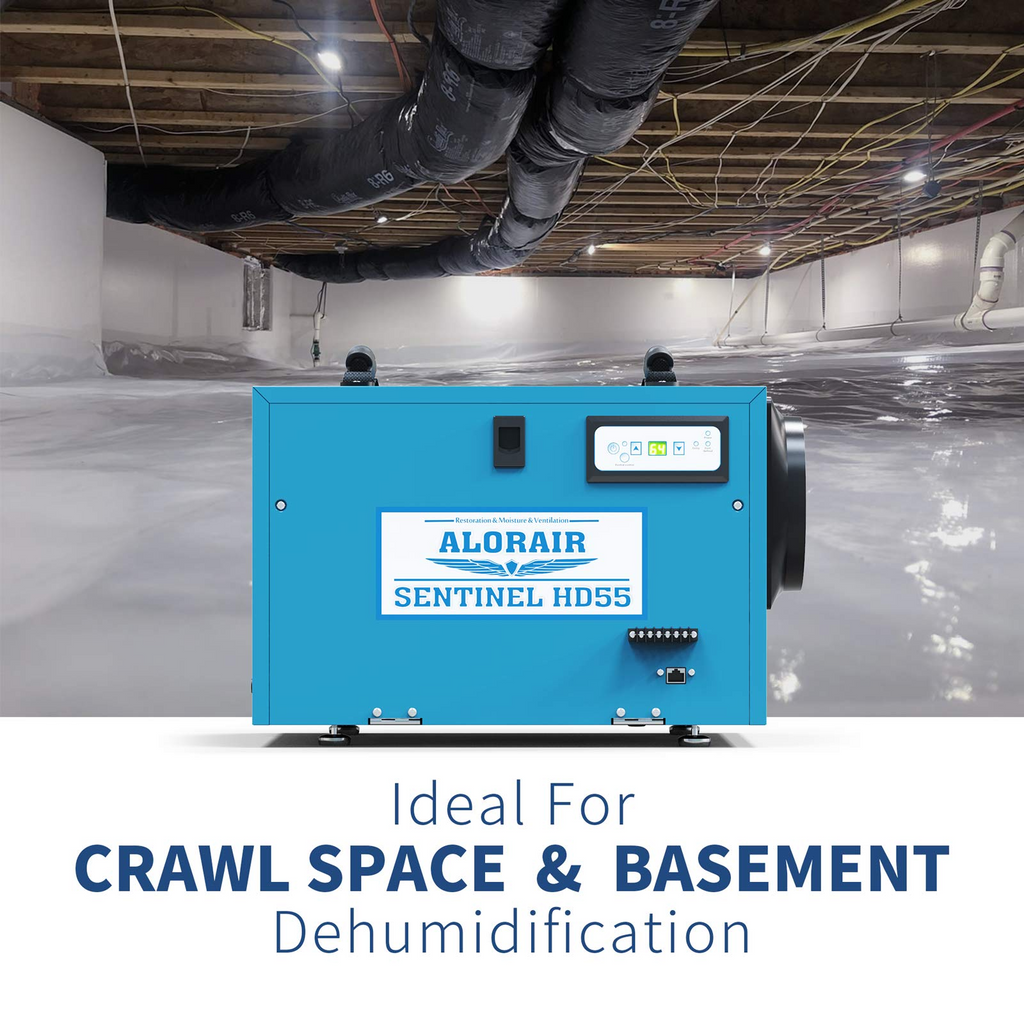 AlorAir Commercial Dehumidifier 113 Pint, with Drain Hose for Crawl Spaces, Basements, Industry Water Damage Unit, Compact, Portable, Auto Defrost, Memory Starting, 5 Years Warranty, Sentinel HD55