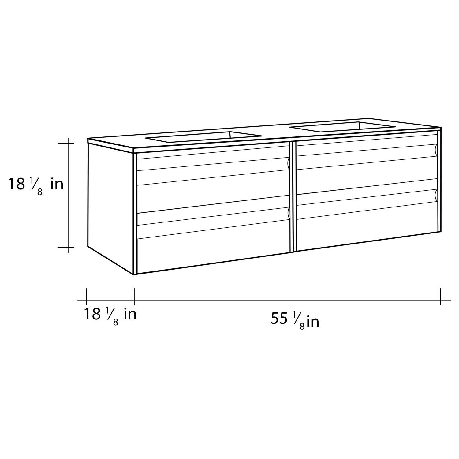 56" Double Vanity, Wall Mount, 4 Drawers with Soft Close, Cloud, Serie Barcelona by VALENZUELA